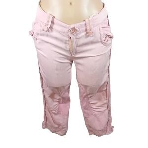 Vintage Y2K Parasuco Silk Cropped Pastel Cargo Pants Lace Low Rise Light 28 READ